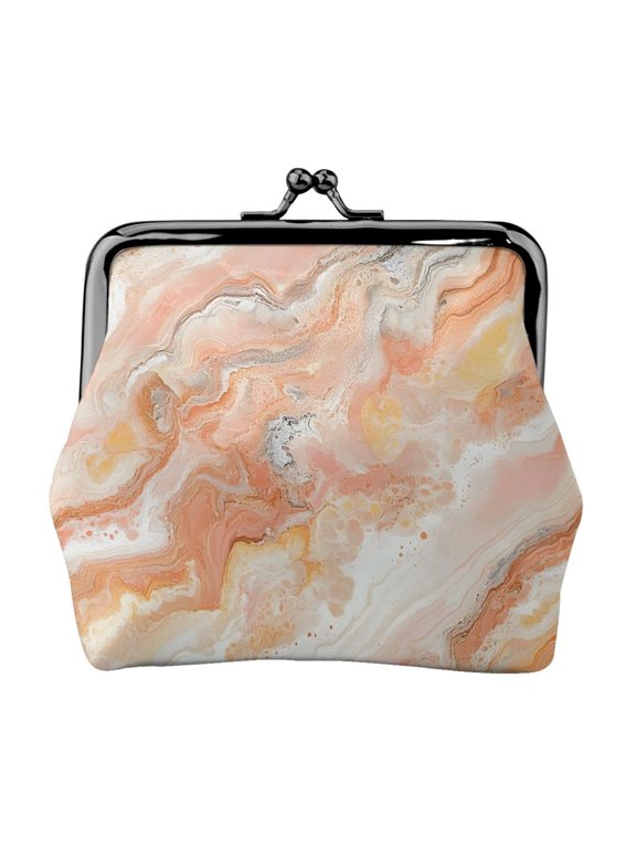 Lady Leather Wallet Zero 4.13 X 4.52 In Three-Dimensional Buckle Design Small Portable Easy Opening And Closing Peachpuff Marble_3