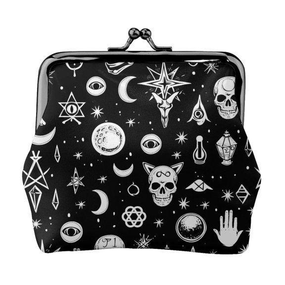 Lady Leather Wallet Zero 4.13 X 4.52 In Three-Dimensional Buckle Design Small Portable Easy Opening And Closing Retro Skull Head (2)