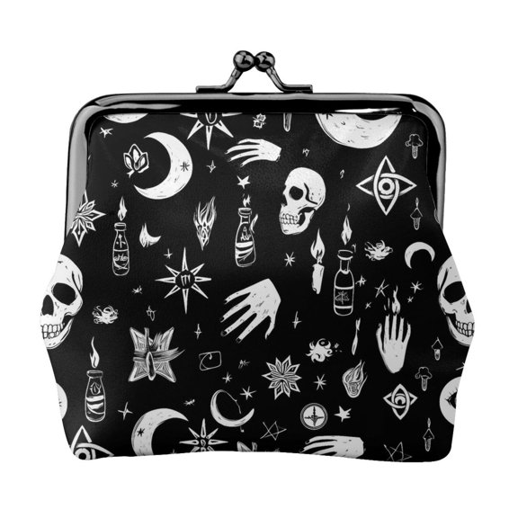 Lady Leather Wallet Zero 4.13 X 4.52 In Three-Dimensional Buckle Design Small Portable Easy Opening And Closing Retro Skull Head