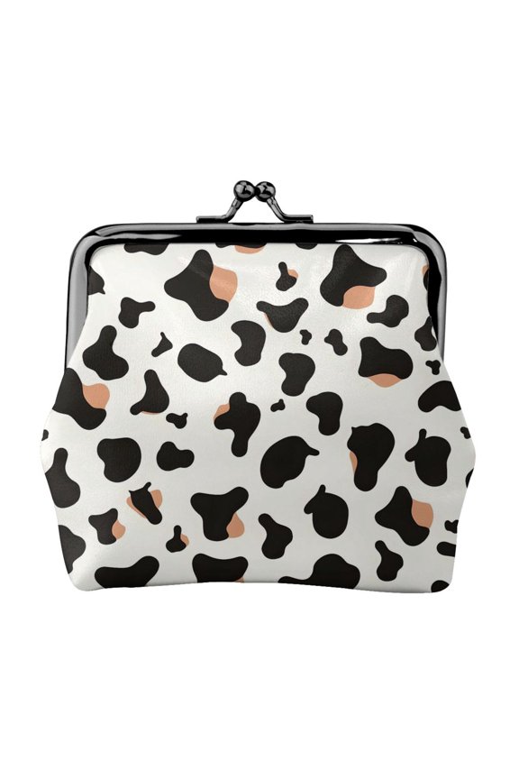 Lady Leather Wallet Zero 4.13 X 4.52 In Three-Dimensional Buckle Design Small Portable Easy Opening And Closing Simple Cow Print Pattern1_1