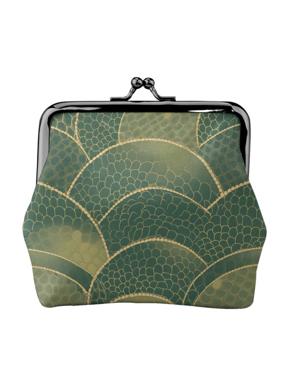 Lady Leather Wallet Zero 4.13 X 4.52 In Three-Dimensional Buckle Design Small Portable Easy Opening And Closing Snake Skin Print Style Lightgreen_2