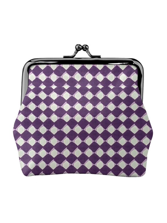 Lady Leather Wallet Zero 4.13 X 4.52 In Three-Dimensional Buckle Design Small Portable Easy Opening And Closing Violet Retro Houndstooth_2