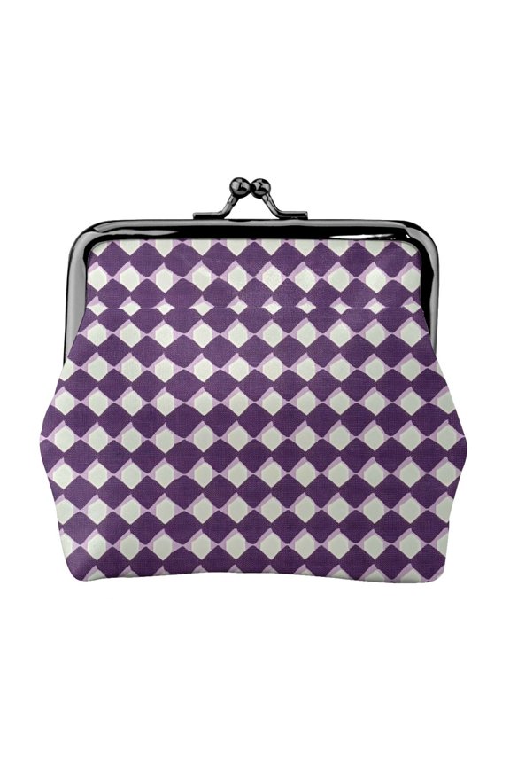 Lady Leather Wallet Zero 4.13 X 4.52 In Three-Dimensional Buckle Design Small Portable Easy Opening And Closing Violet Retro Houndstooth_2
