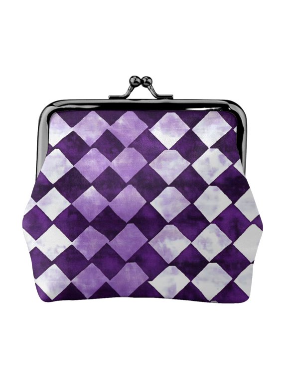 Lady Leather Wallet Zero 4.13 X 4.52 In Three-Dimensional Buckle Design Small Portable Easy Opening And Closing Violet Retro Houndstooth_4