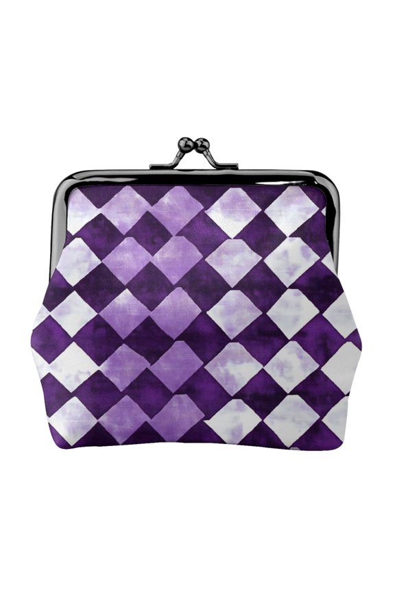 Lady Leather Wallet Zero 4.13 X 4.52 In Three-Dimensional Buckle Design Small Portable Easy Opening And Closing Violet Retro Houndstooth_4