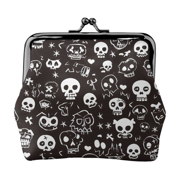 Lady Leather Wallet Zero 4.13 X 4.52 In Three-Dimensional Buckle Design Small Portable Easy Opening And Closing Weird Skull Head