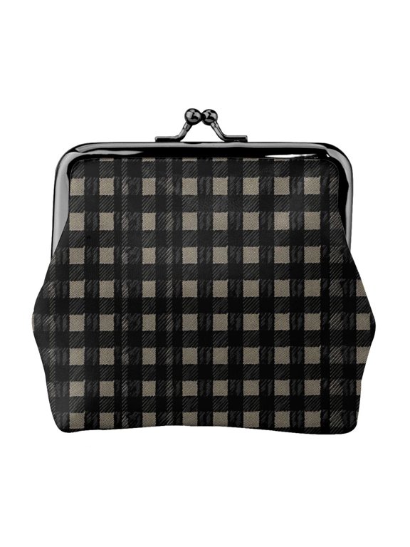 Lady Leather Wallet Zero 4.13 X 4.52 In Three-Dimensional Buckle Design Small Portable Easy Opening And Closing Black Houndstooth Vintage Texture_85706_3