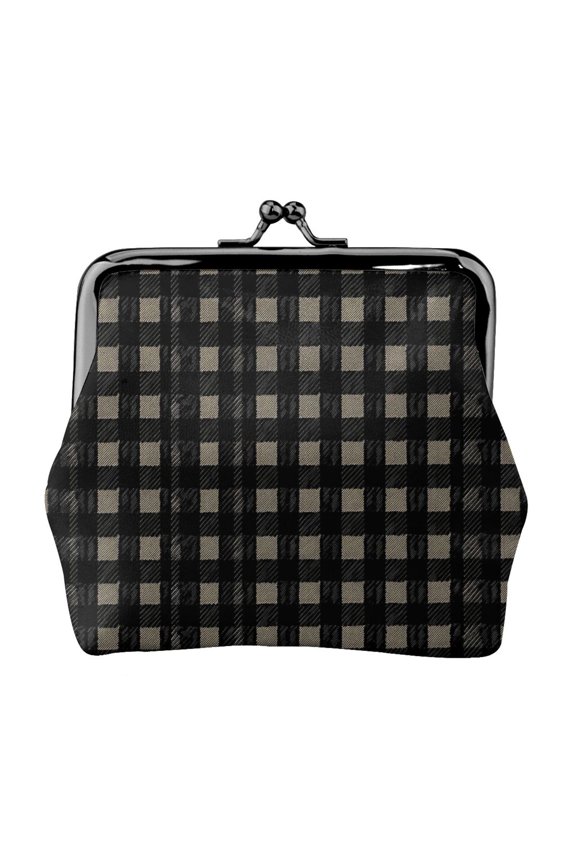 Lady Leather Wallet Zero 4.13 X 4.52 In Three-Dimensional Buckle Design Small Portable Easy Opening And Closing Black Houndstooth Vintage Texture_85706_3