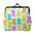 thumbnail image 1 of Lady Leather Wallet Zero 4.13 X 4.52 In Three-Dimensional Buckle Design Small Portable Easy Opening And Closing Cancer Awareness Ribbon Pattern - Neon Vibrance, 1 of 5
