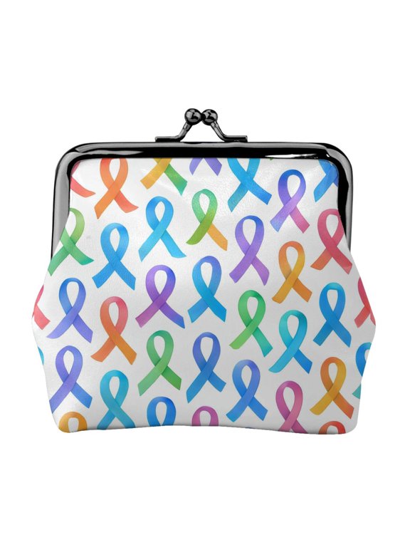 Lady Leather Wallet Zero 4.13 X 4.52 In Three-Dimensional Buckle Design Small Portable Easy Opening And Closing Cancer Awareness Ribbon Pattern - Ombr Flow