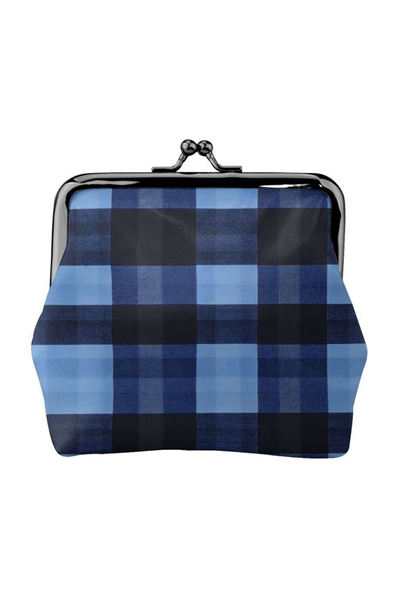 Lady Leather Wallet Zero 4.13 X 4.52 In Three-Dimensional Buckle Design Small Portable Easy Opening And Closing Cornflowerblue Buffalo Plaid Check Tartan Scotland_1