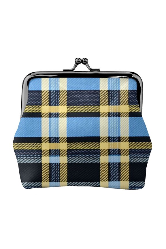 Lady Leather Wallet Zero 4.13 X 4.52 In Three-Dimensional Buckle Design Small Portable Easy Opening And Closing Cornflowerblue Buffalo Plaid Check Tartan Scotland_4