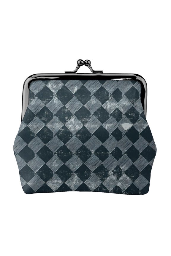 Lady Leather Wallet Zero 4.13 X 4.52 In Three-Dimensional Buckle Design Small Portable Easy Opening And Closing Darkslateblue Houndstooth Vintage Texture Hand-Drawn Sketch_3