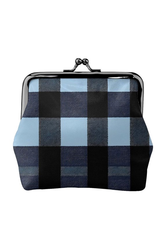 Lady Leather Wallet Zero 4.13 X 4.52 In Three-Dimensional Buckle Design Small Portable Easy Opening And Closing Midnightblue Buffalo Plaid Check Tartan Scotland_2