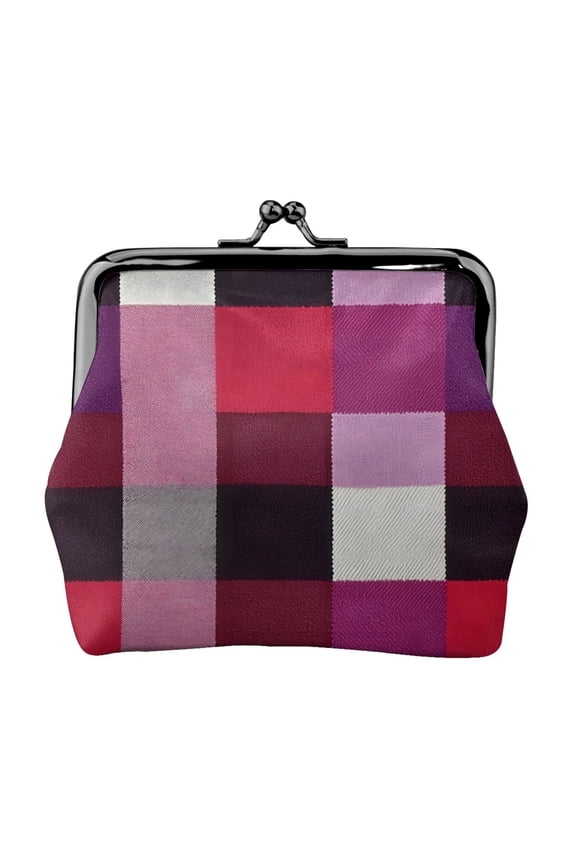 Lady Leather Wallet Zero 4.13 X 4.52 In Three-Dimensional Buckle Design Small Portable Easy Opening And Closing Palevioletred Buffalo Plaid Check Tartan Scotland_2