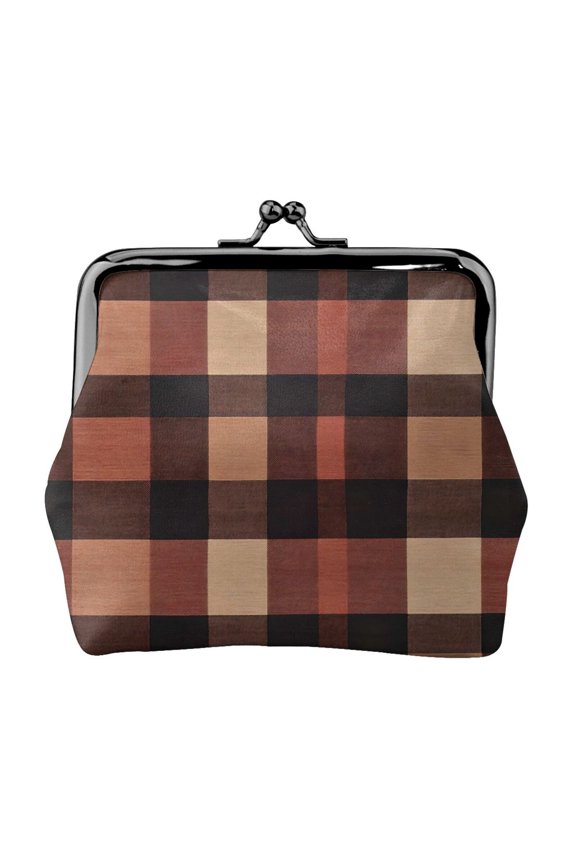 Lady Leather Wallet Zero 4.13 X 4.52 In Three-Dimensional Buckle Design Small Portable Easy Opening And Closing Rosybrown Buffalo Plaid Check Tartan Scotland_2