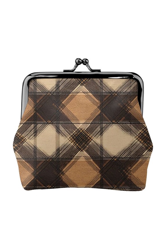 Lady Leather Wallet Zero 4.13 X 4.52 In Three-Dimensional Buckle Design Small Portable Easy Opening And Closing Sandybrown Buffalo Plaid Check Tartan Scotland_2