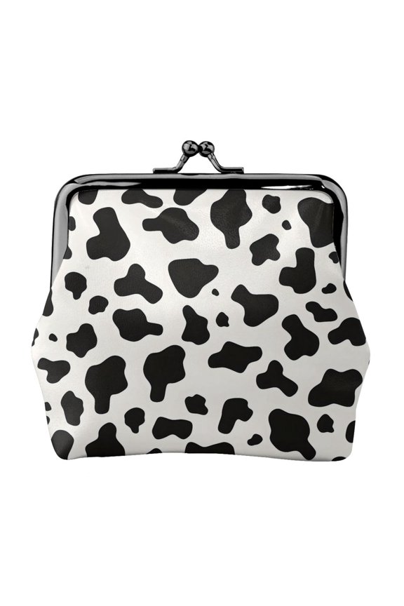 Lady Leather Wallet Zero 4.13 X 4.52 In Three-Dimensional Buckle Design Small Portable Easy Opening And Closing Simple Cow Print Pattern, Vector Art Style_1