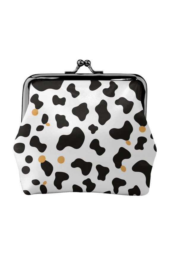 Lady Leather Wallet Zero 4.13 X 4.52 In Three-Dimensional Buckle Design Small Portable Easy Opening And Closing Simple Cow Print Pattern, Vector Art Style_2