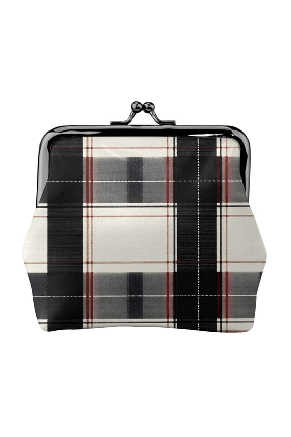 Lady Leather Wallet Zero 4.13 X 4.52 In Three-Dimensional Buckle Design Small Portable Easy Opening And Closing White Buffalo Plaid Check Tartan Scotland_3