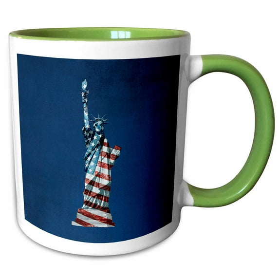3drose, Lady Liberty Covered with American Flag on Blue, 11oz Two-tone Green Mug