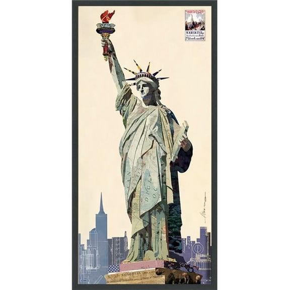 Lady Liberty - Dimensional Art Collage Hand Signed by Alex Zeng Framed Graphic Wall Art