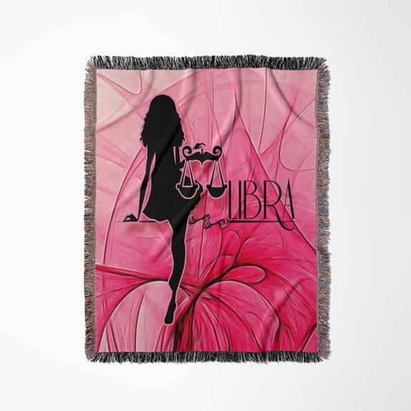 Lady Libra In Pink And Black Swirls Zodiac Collection, Woven Blanket