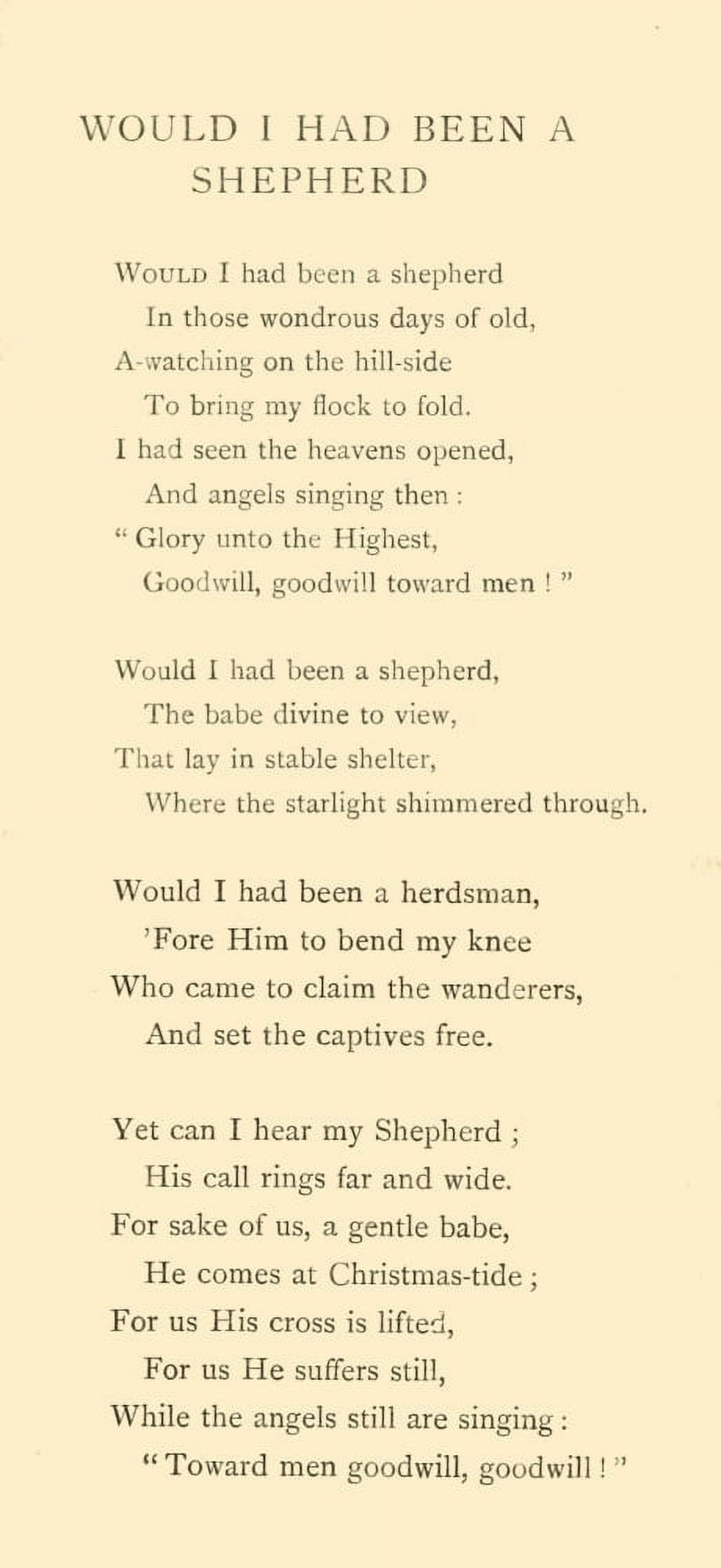 Lady Lindsay Christmas Posy of Carols 1902 Would I have been a Shepherd Canvas Art - Lady Lindsay (18 x 24)