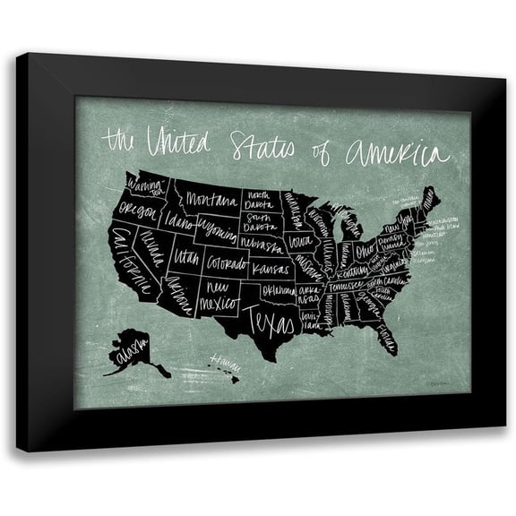 Lady Louise Designs 14x12 Black Modern Framed Museum Art Print Titled - Chalk USA Map