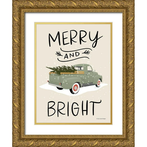 Lady Louise Designs 15x18 Gold Ornate Wood Framed with Double Matting Museum Art Print Titled - Merry Truck