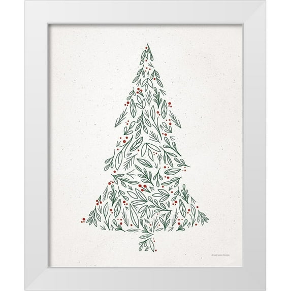 Lady Louise Designs 15x18 White Modern Wood Framed Museum Art Print Titled - Floral Christmas Tree III