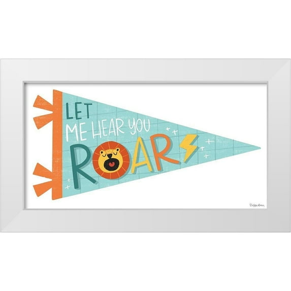 Lady Louise Designs 24x14 White Modern Wood Framed Museum Art Print Titled - Roar Pennant