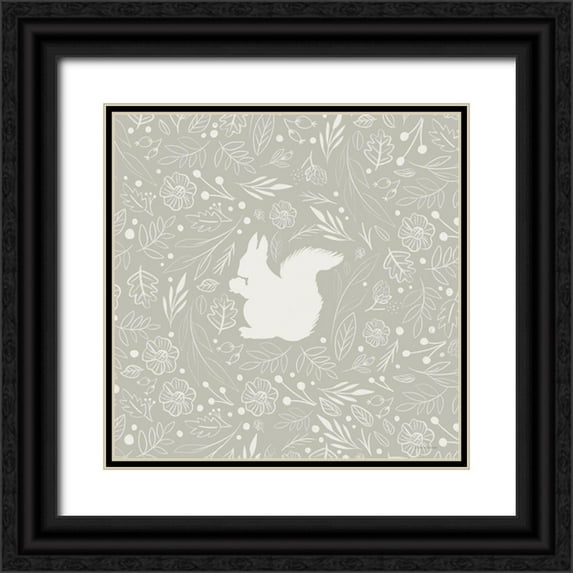 Lady Louise Designs 26x26 Black Ornate Wood Framed with Double Matting Museum Art Print Titled - Floral Squirrel