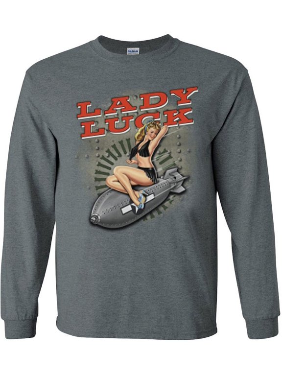 Lady Luck Pin-Up Girl Military Surplus T-shirt Long Sleeve Mens