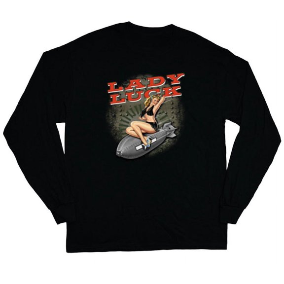Lady Luck Pin Up Girl T-shirt Men's Long Sleeve Tee Black
