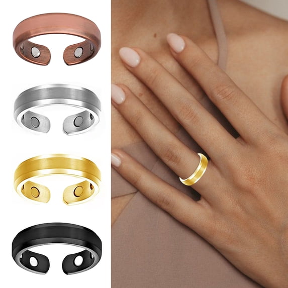 Lady Magnetic Ring Adjustable Opening Design Polished Smooth Electroplated Alloy Simple Style Finger Jewelry for Party Daily Life Date