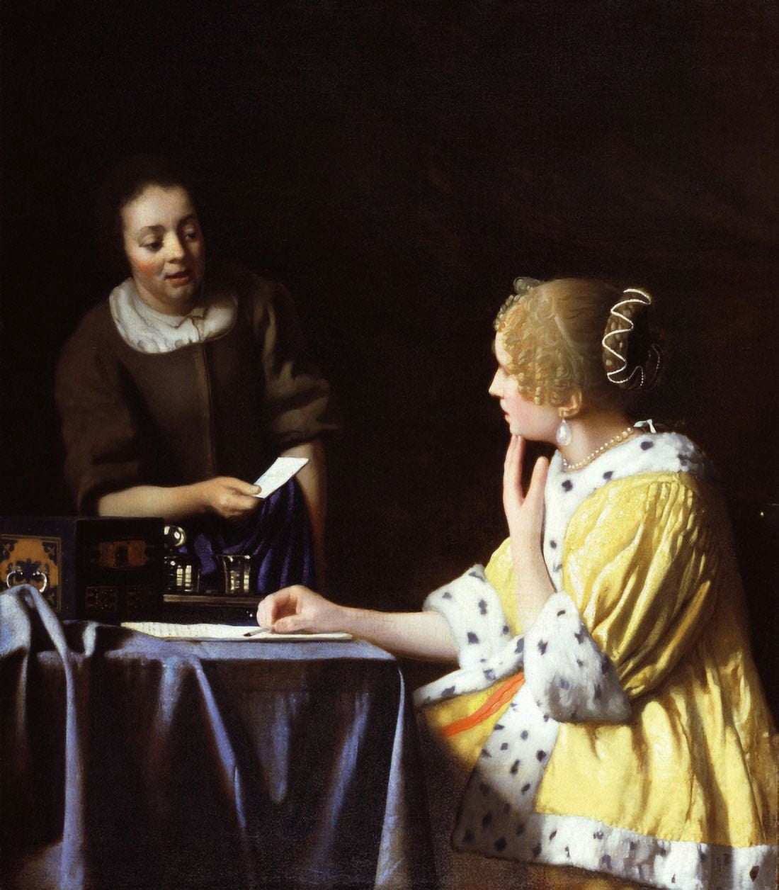 Lady Maidservant Holding Letter Canvas Art - Johannes Vermeer (24 x 36)