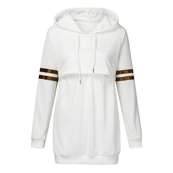 Lady Maternity Stripe Print Long Cardigan Open Patchwork Nursing Breastfeeding Hoodie Sweater Business Casual Sweatershirt