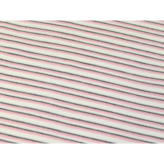 Lady McElroy Chunky Stretch Tubular Ribbing Knit Fabric, Pink White Gray Stripe Print for Dressmaking, 20" Wide, By the Yard