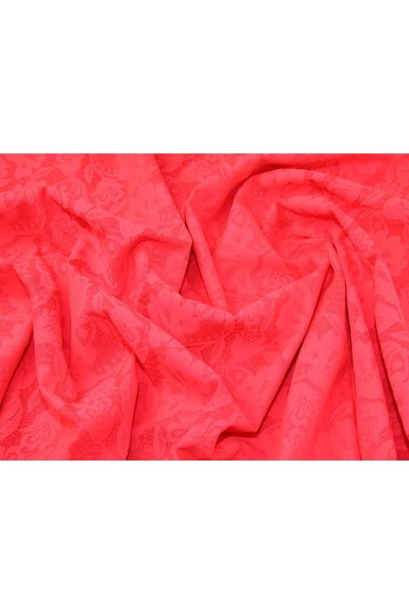 Lace Scuba Stretch Knit Fabric Neon Pink - per yard