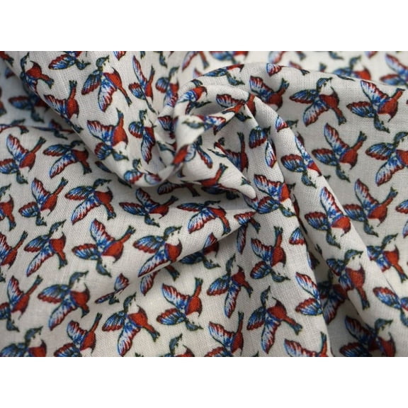 Lady McElroy Marlie Cotton Lawn Fabric, Red Bird Print for Dressmaking, 55" Wide, By the Yard