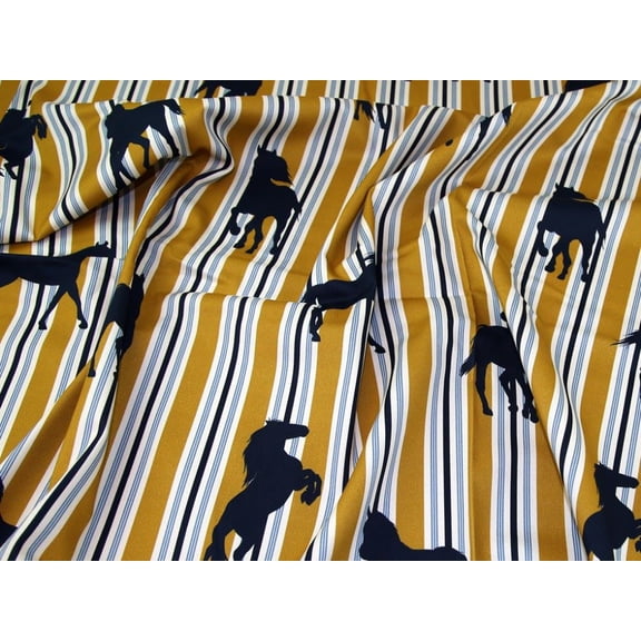 Lady McElroy Stretch Woven Cotton Twill Fabric, Gold and Navy Animal Print for Dressmaking, 55" Wide, By the Yard
