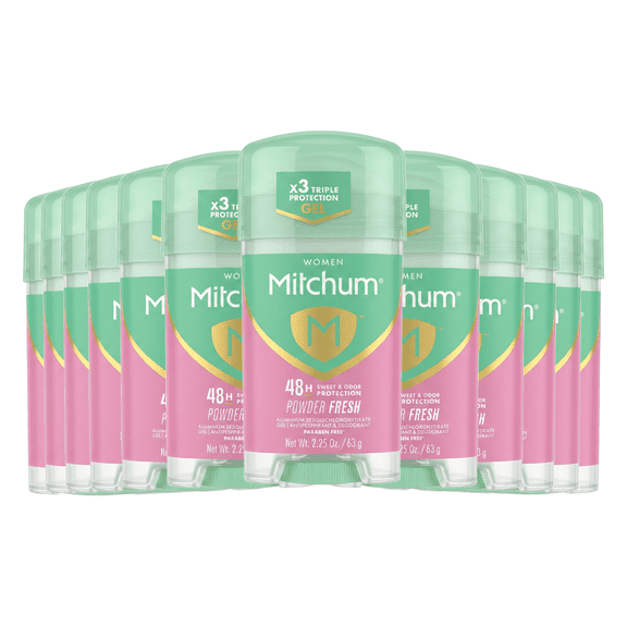 Mitchum Clear Gel Antiperspirant Deodorant Powder Fresh, 2.25 oz 12 Pack