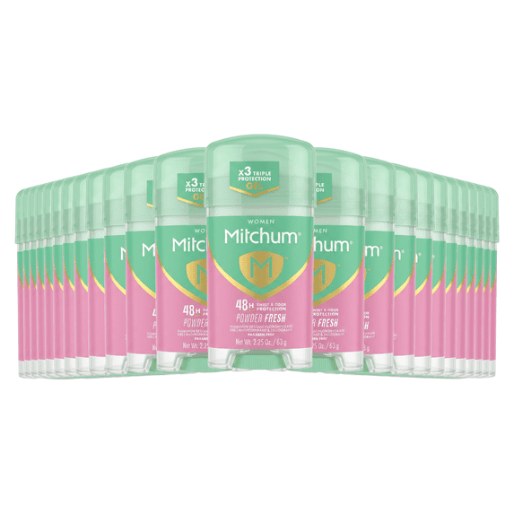 Mitchum Clear Gel Antiperspirant Deodorant Powder Fresh, 2.25 oz 24 Pack