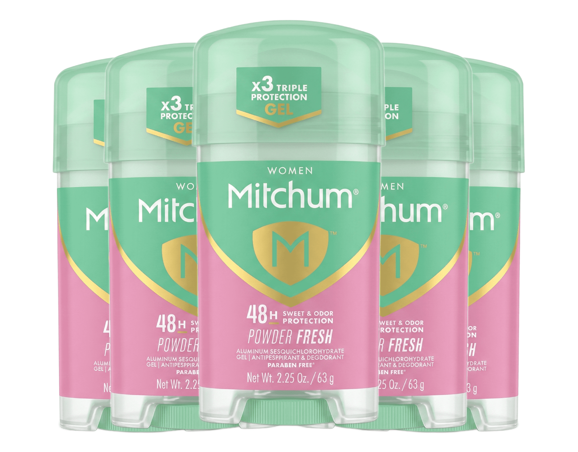 Mitchum Clear Gel Antiperspirant Deodorant Powder Fresh, 2.25 oz 5 Pack