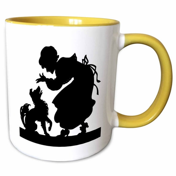 3drose, Lady N Her Dog in Silhouette, 15oz Two-tone Yellow Mug