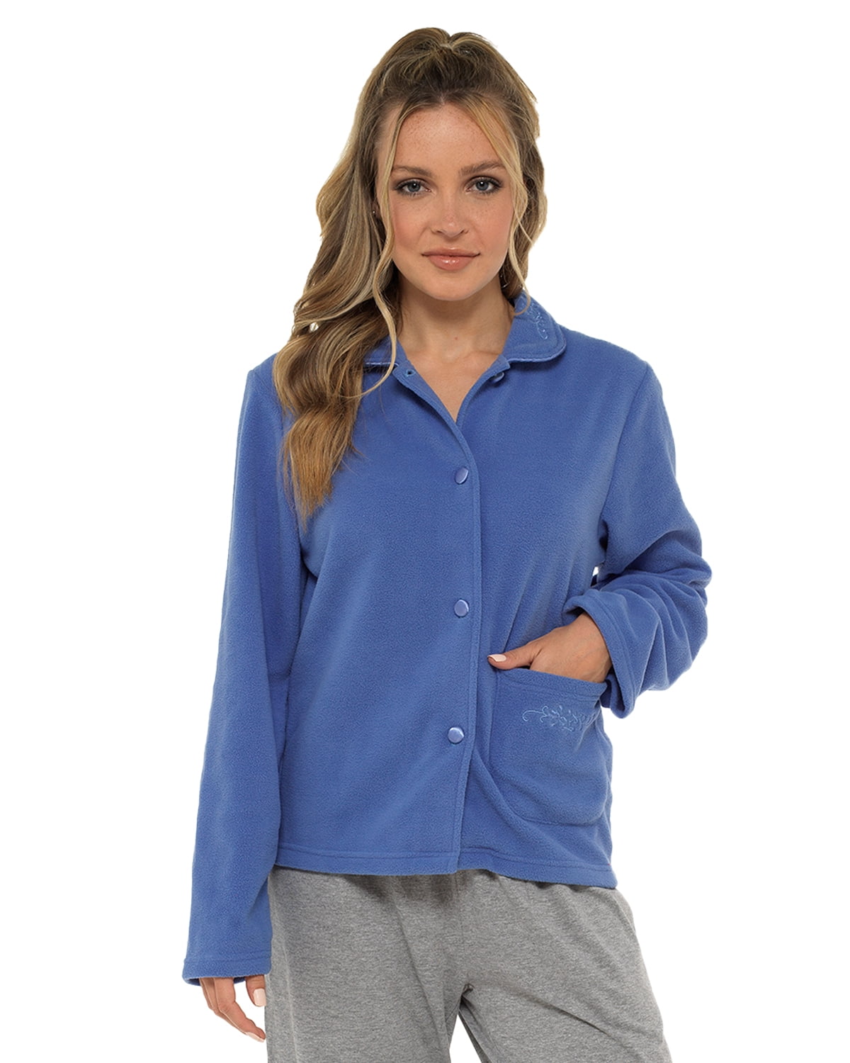 Lady Olga Womens Polar Fleece Button Long Sleeve Bed Jacket