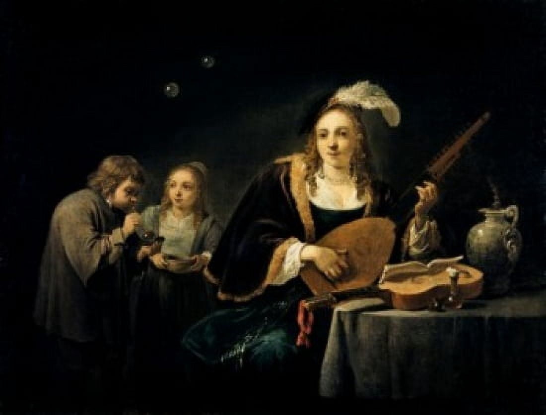 Lady Playing A Lute David Teniers II (1610-1690 Flemish) Canvas Art - (18 x 24)