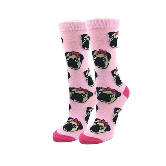 Lady Pugs One Size Fits Most Pink Pink Ladies Crew Socks