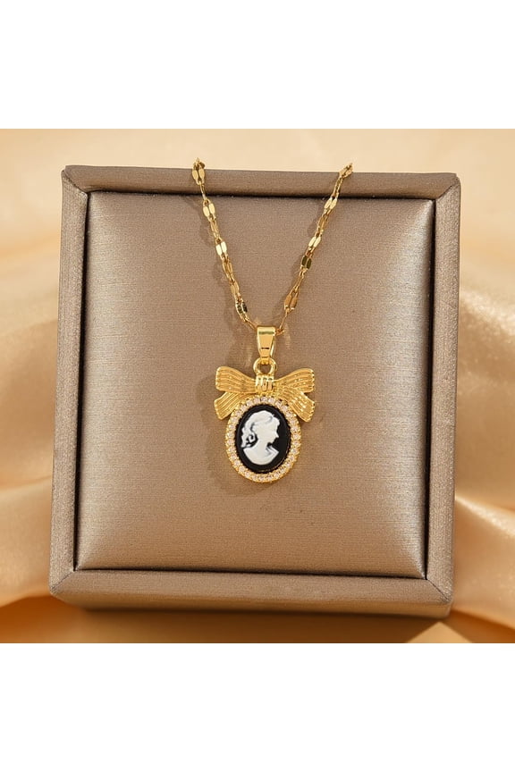 Lady Queen Cameo Personalized Gold Plated Chain,Oval Queen Lady Maiden Cameo Necklace Women